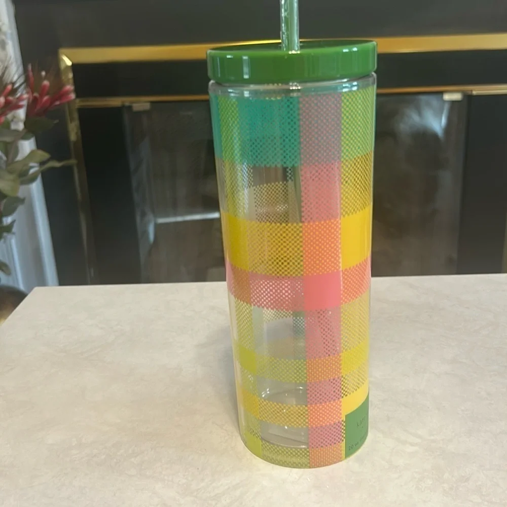 Garden Plaid Acrylic Tumbler With Straw